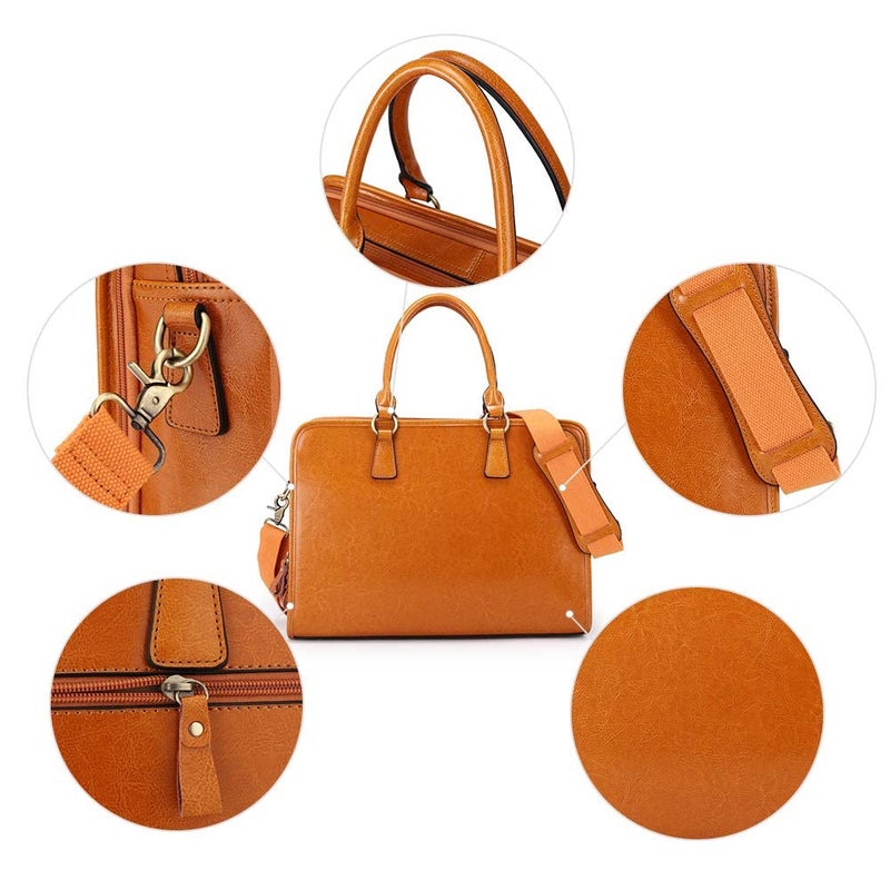 Kattee Genuine Leather Briefcase for Women, Large Capacity Laptop Bag with Luggage Tag - Image 5